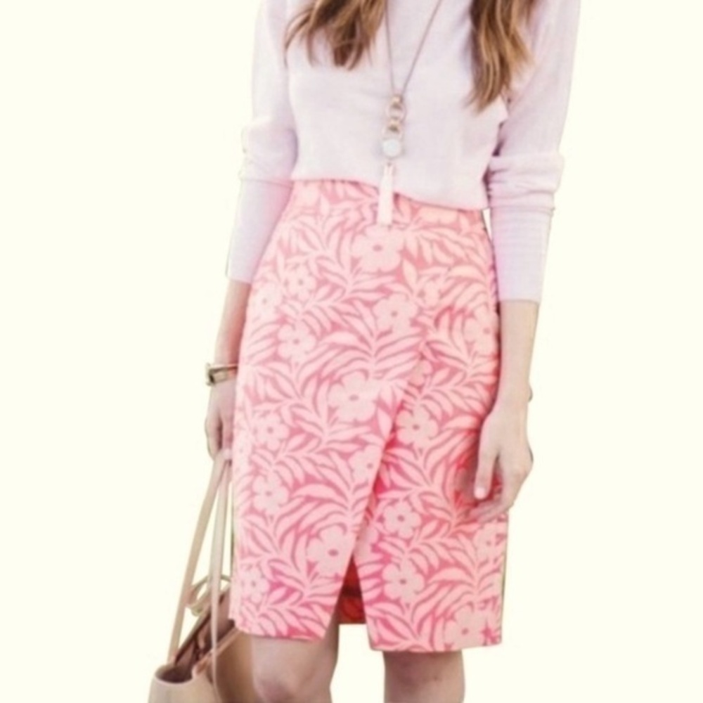 NWT J Crew women’s Pink and tan Floral print Wrap-Style  Skirt size 4